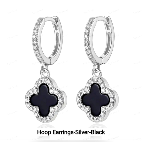 Galinas Jewelry - Vintage Brand Design Luck Black color Earrings Clover Charms.925 Sterling Silver